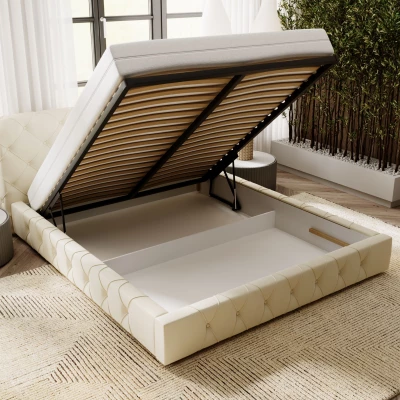 Elegantní čalouněná postel 200x200 MARLENE 2 s úložným prostorem - zelená