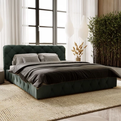 Elegantní čalouněná postel 200x200 MARLENE 2 s úložným prostorem - zelená