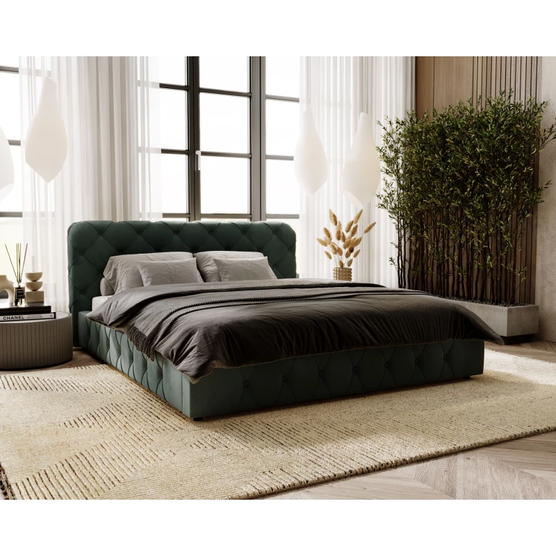 Elegantní čalouněná postel 200x200 MARLENE 2 s úložným prostorem - zelená
