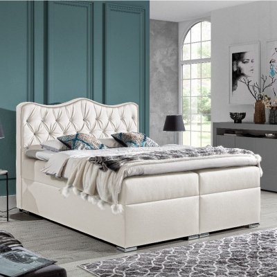 VÝPRODEJ - Kontinentální postel 120x200 SULTAN - bílá eko kůže + topper ZDARMA