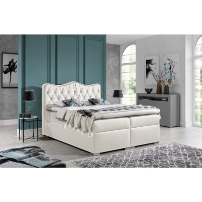 VÝPRODEJ - Kontinentální postel 120x200 SULTAN - bílá eko kůže + topper ZDARMA