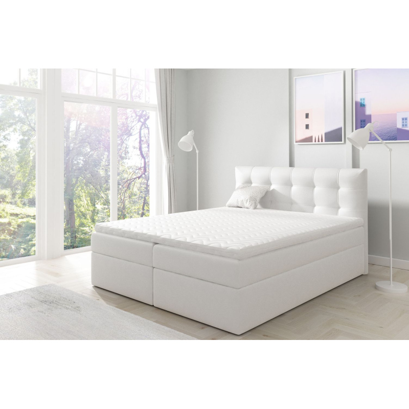 VÝPRODEJ - Čalouněná boxspringová postel 160x200 IVANA 1 - bílá eko kůže + topper ZDARMA
