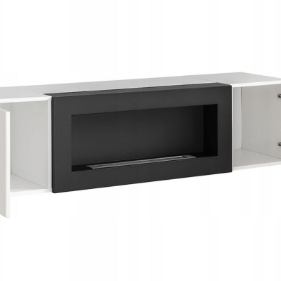 VÝPRODEJ - Obývací stěna s biokrbem FREYA 4 - bílá / černý lesk