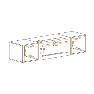 VÝPRODEJ - Obývací stěna s biokrbem FREYA 4 - bílá / černý lesk