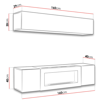 VÝPRODEJ - Obývací stěna s biokrbem FREYA 4 - bílá / černý lesk