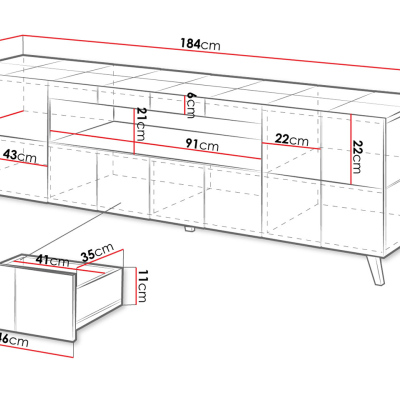 VÝPRODEJ - Televizní stolek FORMOSA - lesklý grafitový