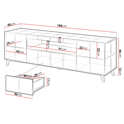 VÝPRODEJ - Televizní stolek FORMOSA - lesklý grafitový