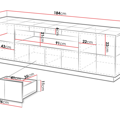 VÝPRODEJ - Televizní stolek FORMOSA - lesklý grafitový