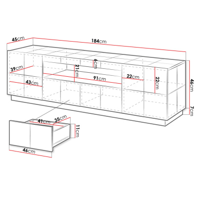 VÝPRODEJ - Televizní stolek FORMOSA - lesklý grafitový