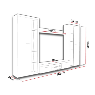 VÝPRODEJ - Obývací stěna s osvětlením PUMBA XL 2 - dub lefkas / grafit