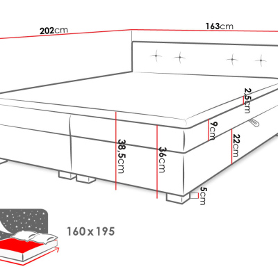 VÝPRODEJ - Čalouněná manželská postel 160x200 WERDY - šedá + topper ZDARMA