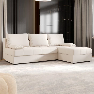 Rozkládací rohová sedačka ADELINDE - smetanová, pravý roh