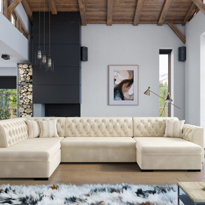 VÝPRODEJ - Sedačka do U na každodenní spaní SKAGEN - béžová, pravý roh