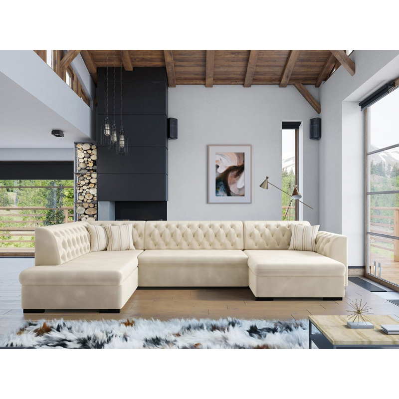 VÝPRODEJ - Sedačka do U na každodenní spaní SKAGEN - béžová, pravý roh