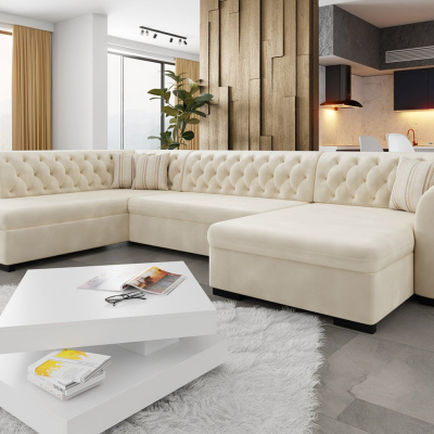 VÝPRODEJ - Sedačka do U na každodenní spaní SKAGEN - béžová, pravý roh