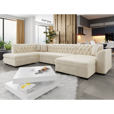 VÝPRODEJ - Sedačka do U na každodenní spaní SKAGEN - béžová, pravý roh