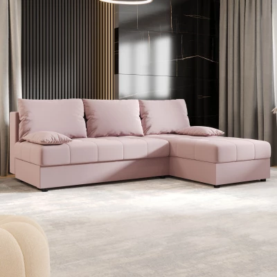 Rozkládací rohová sedačka ADELINDE - růžová, pravý roh