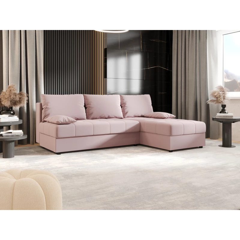 Rozkládací rohová sedačka ADELINDE - růžová, pravý roh