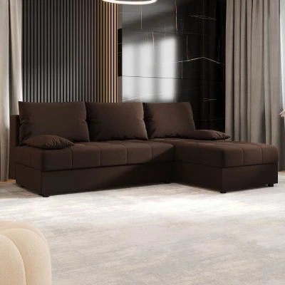 Rozkládací rohová sedačka ADELINDE - tmavě hnědá, pravý roh