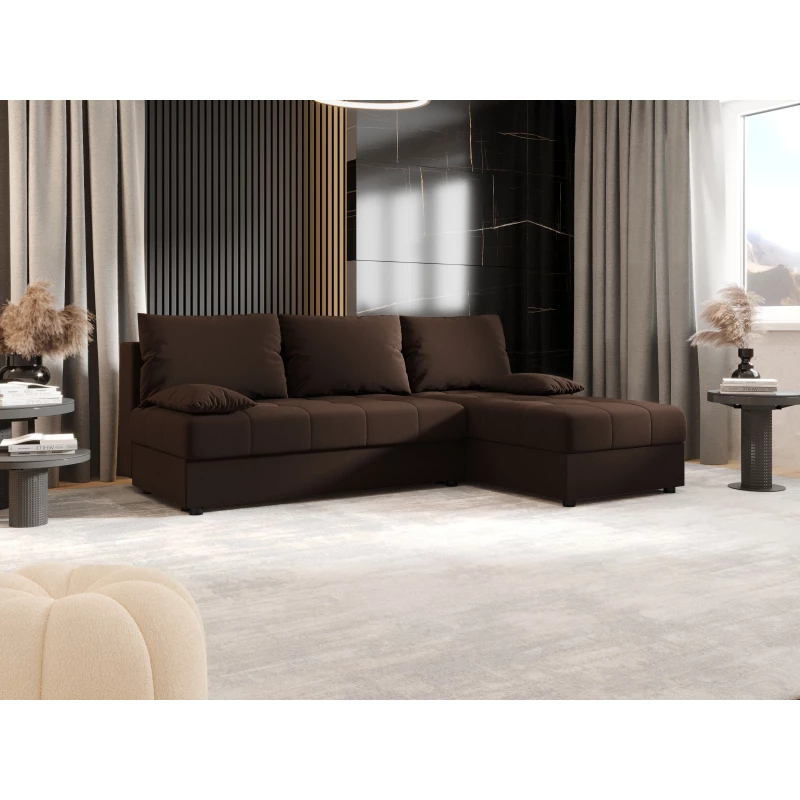 Rozkládací rohová sedačka ADELINDE - tmavě hnědá, pravý roh