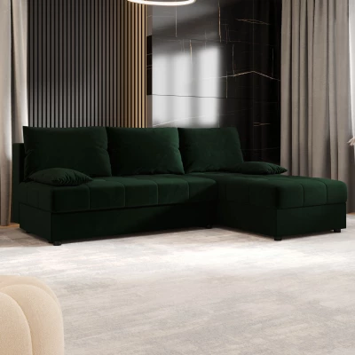 Rozkládací rohová sedačka ADELINDE - tmavě zelená, pravý roh