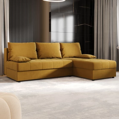 Rozkládací rohová sedačka ADELINDE - hořčicová, pravý roh