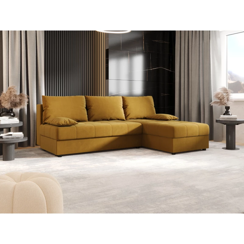 Rozkládací rohová sedačka ADELINDE - hořčicová, pravý roh