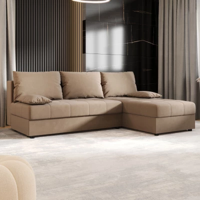 Rozkládací rohová sedačka ADELINDE - hnědá, pravý roh