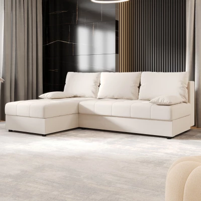 Rozkládací rohová sedačka ADELINDE - smetanová, levý roh