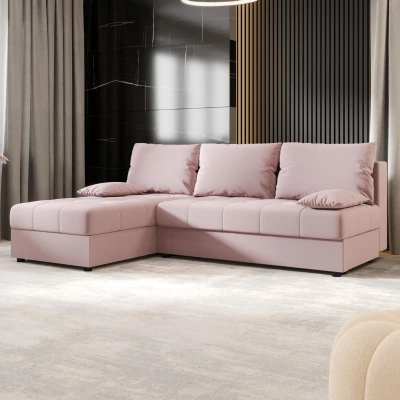 Rozkládací rohová sedačka ADELINDE - růžová, levý roh