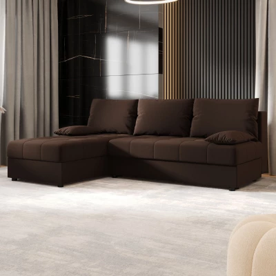 Rozkládací rohová sedačka ADELINDE - tmavě hnědá, levý roh