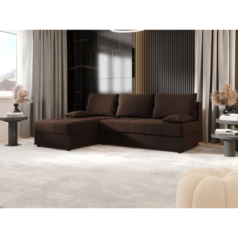 Rozkládací rohová sedačka ADELINDE - tmavě hnědá, levý roh