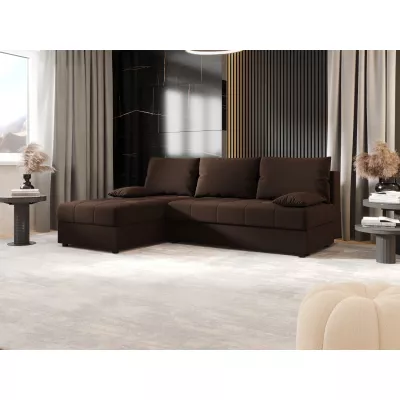Rozkládací rohová sedačka ADELINDE - tmavě hnědá, levý roh