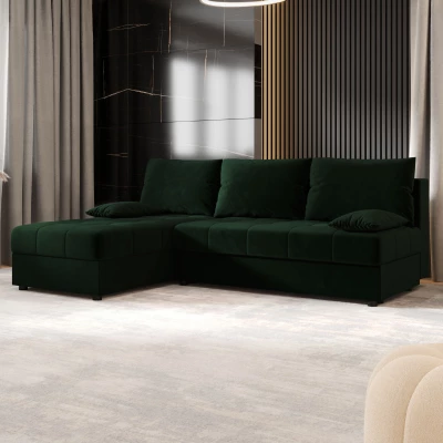 Rozkládací rohová sedačka ADELINDE - tmavě zelená, levý roh