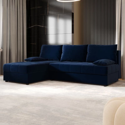 Rozkládací rohová sedačka ADELINDE - tmavě modrá, levý roh