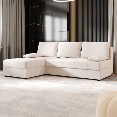 Rozkládací rohová sedačka ADELINDE - krémová, levý roh