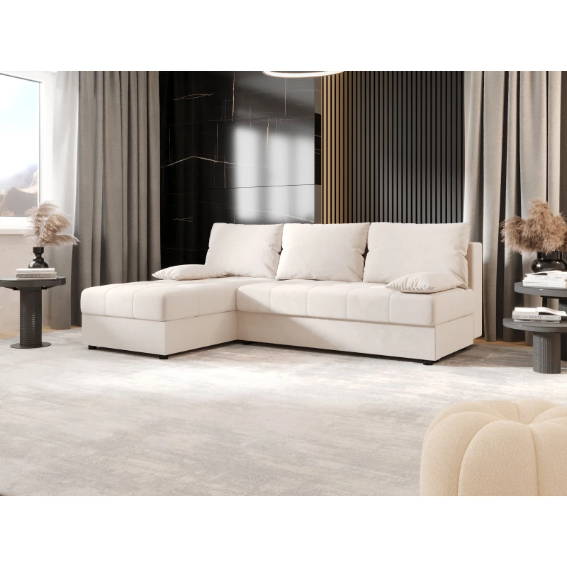 Rozkládací rohová sedačka ADELINDE - krémová, levý roh