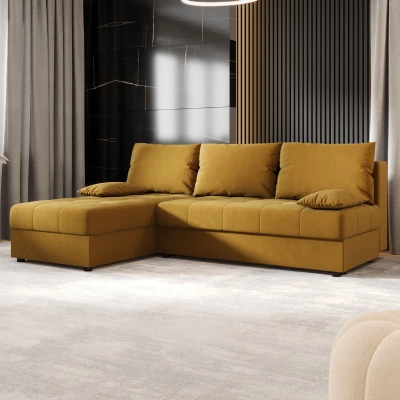 Rozkládací rohová sedačka ADELINDE - hořčicová, levý roh