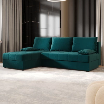 Rozkládací rohová sedačka ADELINDE - petrolejová, levý roh