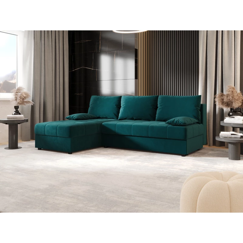 Rozkládací rohová sedačka ADELINDE - petrolejová, levý roh