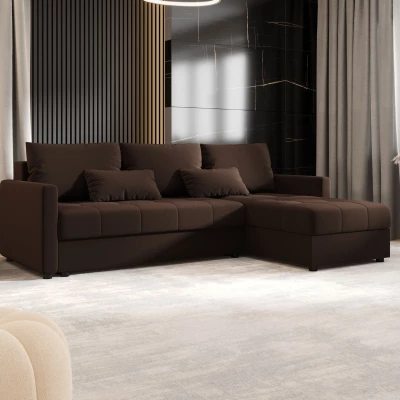 Rozkládací sedací souprava ADELINDE - tmavě hnědá, pravý roh