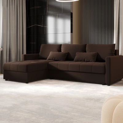 Rozkládací sedací souprava ADELINDE - tmavě hnědá, levý roh