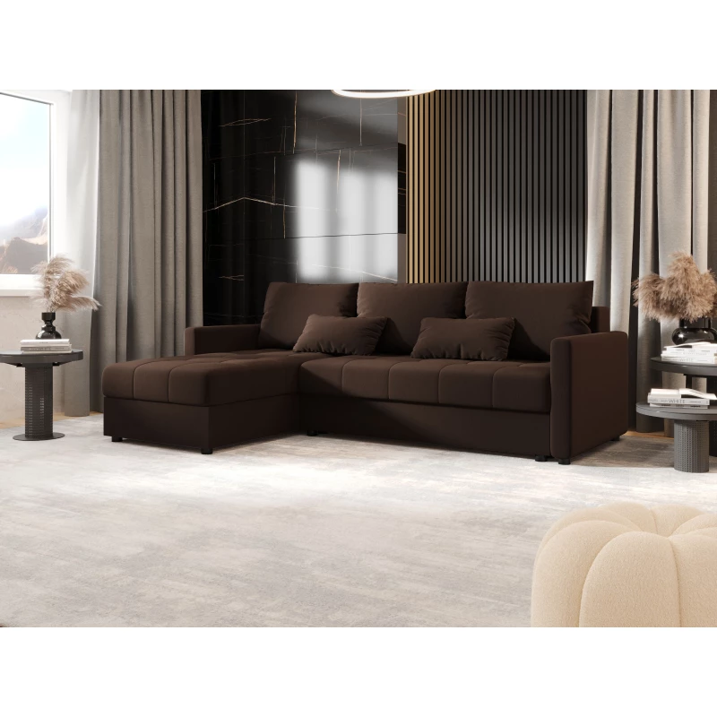 Rozkládací sedací souprava ADELINDE - tmavě hnědá, levý roh