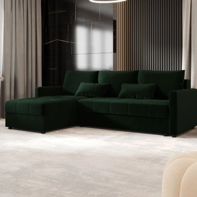 Rozkládací sedací souprava ADELINDE - tmavě zelená, levý roh