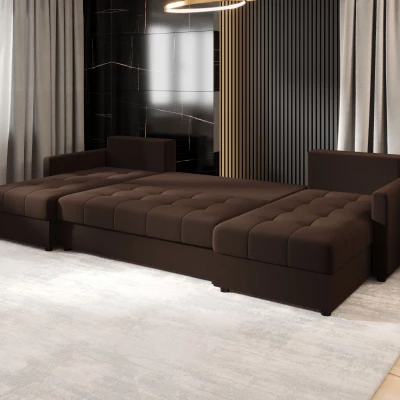 Rozkládací sedací souprava do U ADELINDE - tmavě hnědá