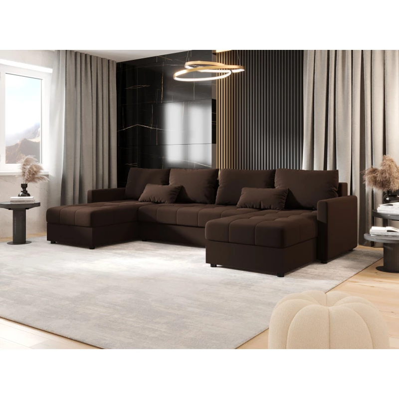 Rozkládací sedací souprava do U ADELINDE - tmavě hnědá