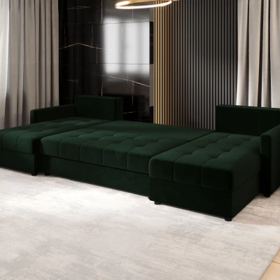 Rozkládací sedací souprava do U ADELINDE - tmavě zelená