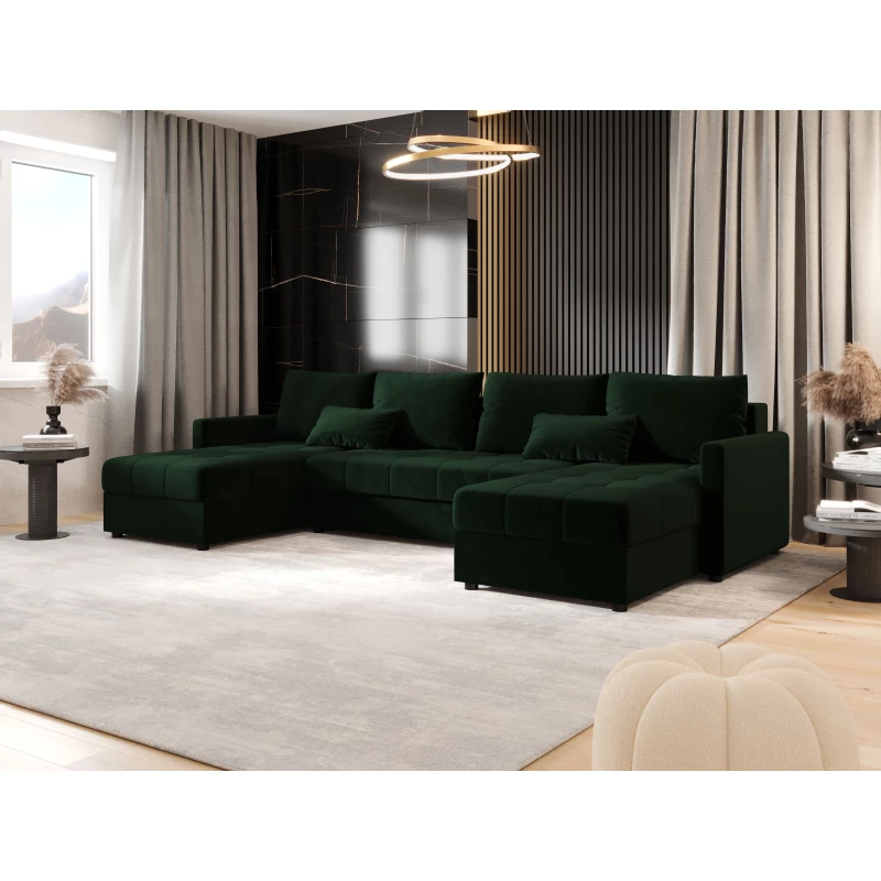 Rozkládací sedací souprava do U ADELINDE - tmavě zelená