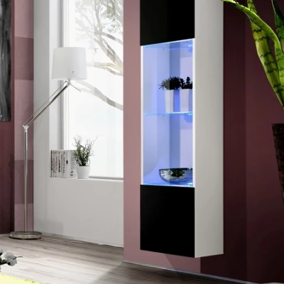 VÝPRODEJ - Vitrína s osvětlením FREYA - bílá / černá