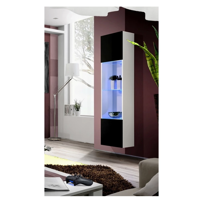 VÝPRODEJ - Vitrína s osvětlením FREYA - bílá / černá